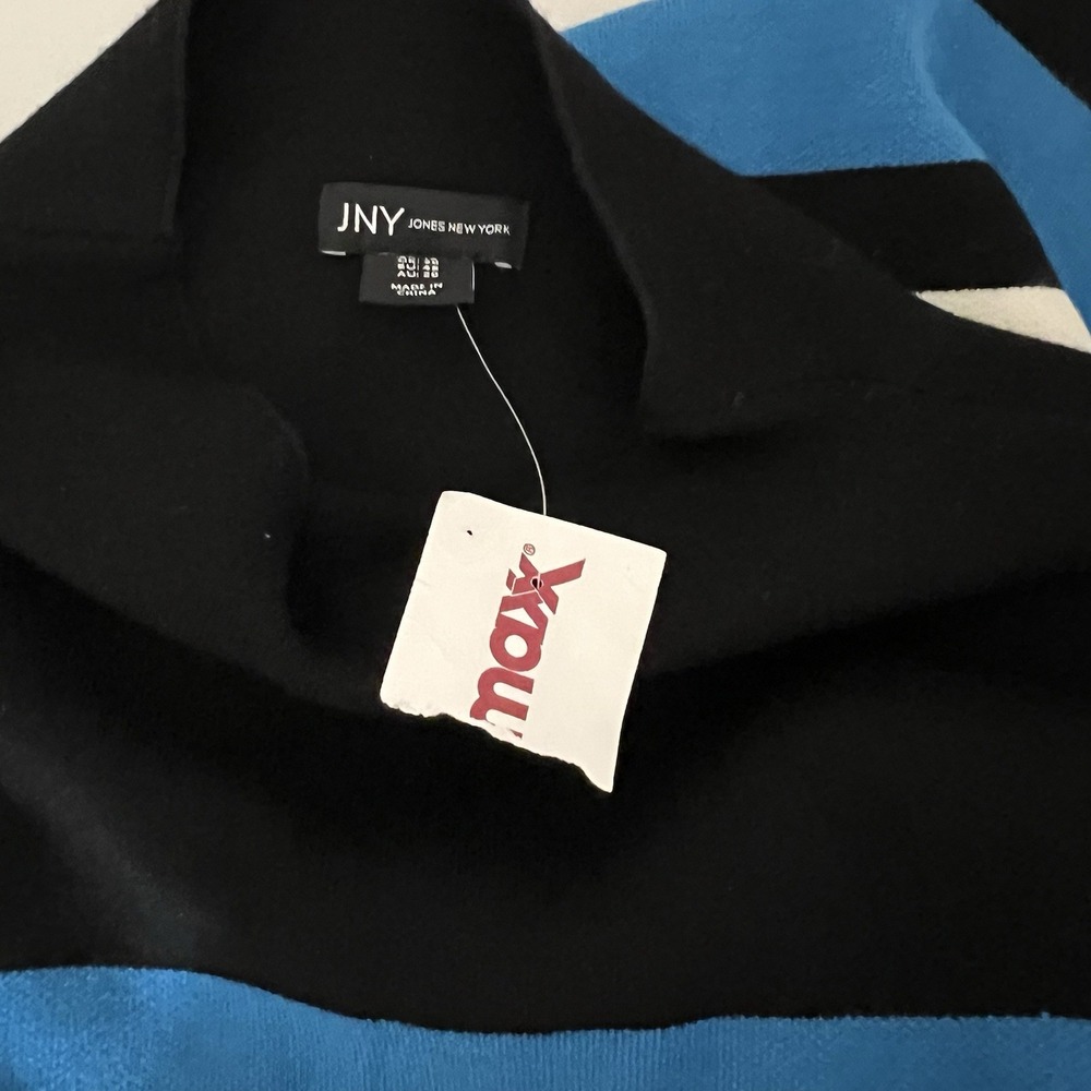 JNY Jones New York Black Blue Striped Mock Turtle Neck Sweater Size 1X NWOT - Picture 4 of 5